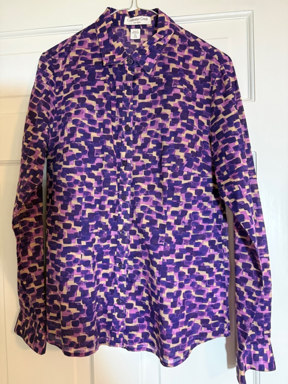 Coldwater Creek Purple & Light Tan Abstract Print Button-Front Shirt